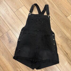 Black Denim Overall Shorts